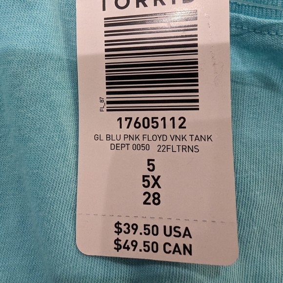 Torrid Pink Floyd V-Neck Tank - Cotton Aqua Blue, plus size 5x - Picture 11 of 11